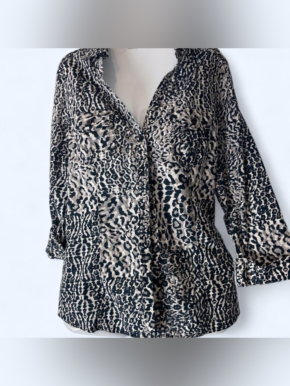 Foxcroft leopard print button up blouse 12